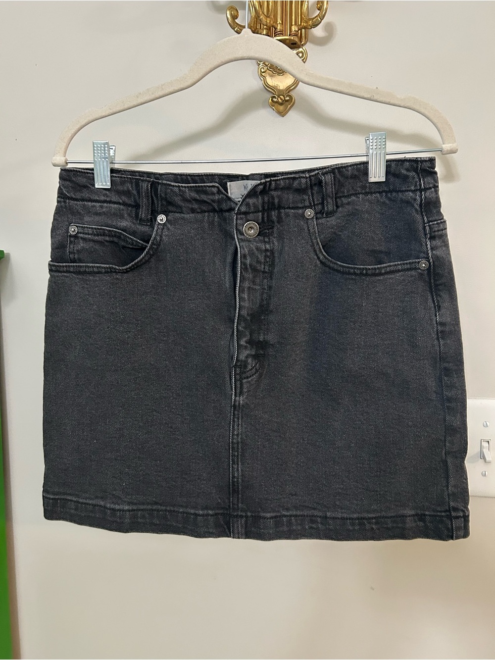 We The Free Washed Black Denim Mini Skirt